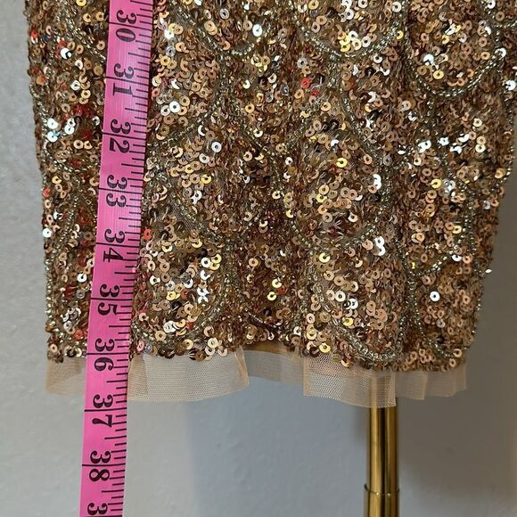 NWT Mag Duggal women’s light copper sequined bodycon mini dress size 6 - Picture 9 of 13